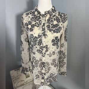 Lauren Conrad Floral Black and White Womens Blouse XS